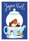 Joyeux No&euml;l avec rouge-gorge et th&eacute;i&egrave;re
